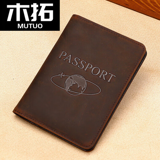 La nueva bolsa de pasaporte de cuero genuina de Mutuo, Crazy Horse Travel Travel Passport Clip Passport Passport Protective Cover Genuine Leather Boarding Booling Grano Negro [Caquero de vaca de 2 capas de 2 capas] [Cubierta de pasaporte de cuero]