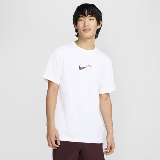 
Nike (NIKE) official HYVERSE DRI-FIT men's sun protection quick-drying short-sleeved top summer T-shirt HV4882 100 white/bright burgundy red/silver XL