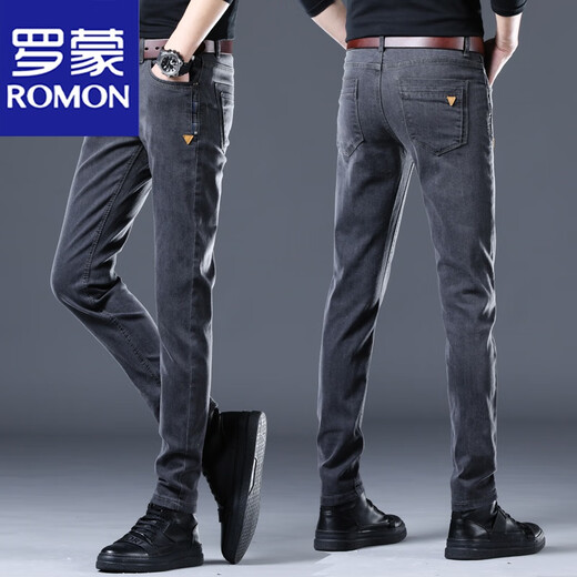 
ROMON new nine-point pants denim casual pants for men's spring and autumn new slim small feet elastic and versatile slim small straight pants 6621 blue [nine-point pants] 29 [waist circumference is about 2 feet 2]