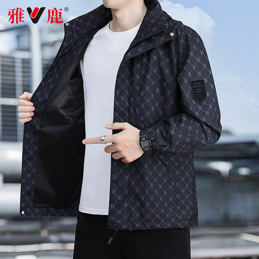 Yalu jacket men's spring and autumn trendy men's functional workwear jacket men's sports trendy brand tops trendy brand jacket 88888 black XL