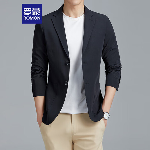 ROMON suit men's four seasons casual small suit business single suit top professional formal jacket 2322 black XL