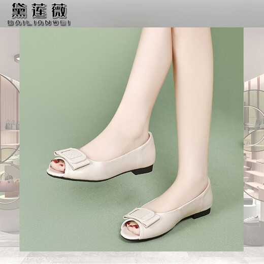 Dailianwei Marke Echter Lederfisch Mund Single Schuhe Frauen weiche Leder Weiche alleinige Mutterschuhe 2025 Frühlings- und Sommer Neues großer flacher Mund Frauenschuhe 43 Schwarz 34 220mm
