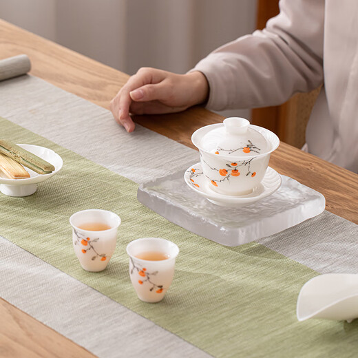 SUSHI CERAMICS ice jade porcelain tea bowl hand-painted underglaze colored persimmon persimmon Ruyi Sancai covered bowl two teacups tea set gift box