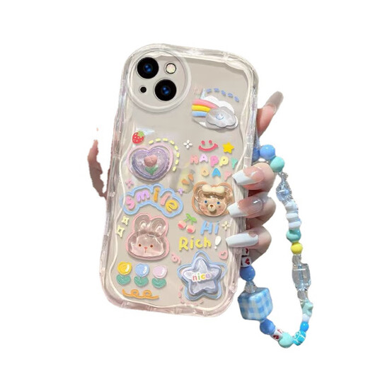 FANCYCHIC is suitable for Apple 16 transparent cloud iPhone 16pro new phone case Apple 16ProMax cute cartoon three-dimensional bear women's style anti-fall Apple 15 full series Transparent three-dimensional cloud + chain iPhone 16