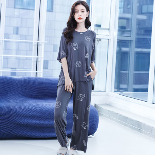 猫人2025新款莫代尔棉女睡衣春夏短袖长裤可外穿大码家居服 M902 2XL (150-170斤)