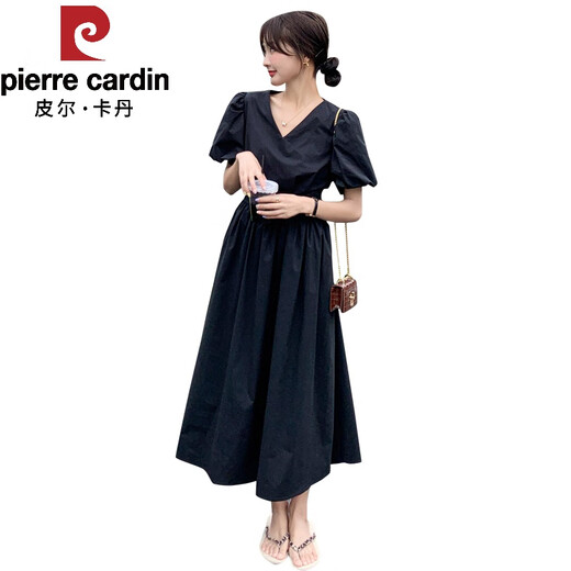 Pierre cardin style slim black dress for women in summer 2025 new Hepburn style small black dress exposed waist Platycodon French long skirt light brown [213-9923] 2XL 141-160Jin [Jin equals 0.5 kg]