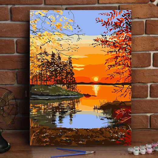 Chinese style landscape digital oil painting DIY coloring sunset sunset scenery living room and dining room handmade decoration painting YF-829 high mountain towering 30*40cm pen + pigment + inner frame