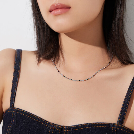 Lukfook Jewelry platinum necklace platinum 950 electric black two-color diamond chain priced at GJP0001DS about 9.03 grams
