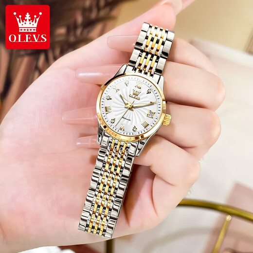 
OLEVS Swiss certified brand watch women's luminous waterproof fully automatic mechanical watch simple temperament light luxury women's watch OLEVS-6630 women-steel belt white