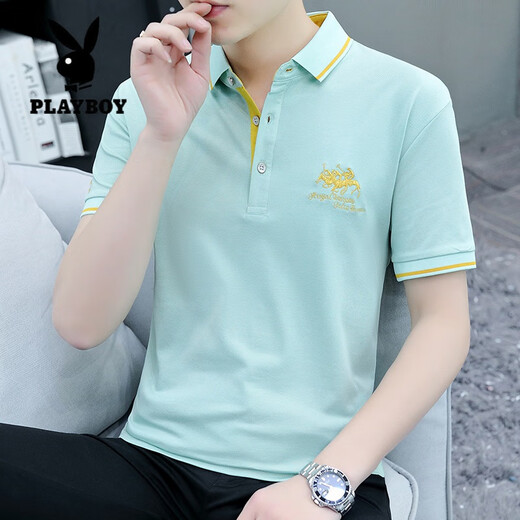 
Playboy (PLAYBOY) short-sleeved T-shirt for men's trendy brand embroidered collar Paul fashionable versatile thin lapel solid color POLO shirt White SK5012 3XL Weight 160-180