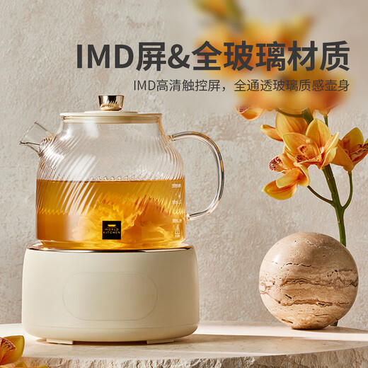 World KitchenCorning health pot, all-glass constant temperature kettle, tea kettle, tea kettle 1L, office thermos kettle, home flower tea kettle, kettle, electric kettle, kettle, gift, personal use, tea leakage + full glass lid 1L