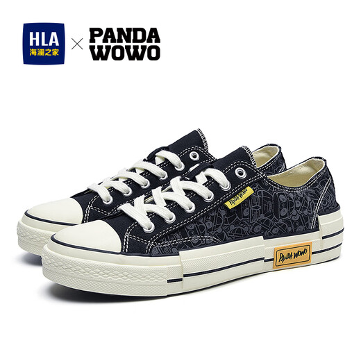 海澜之家Panda wowo帆布鞋男时尚舒适板鞋HAAFBM1DAQ012 黑色40