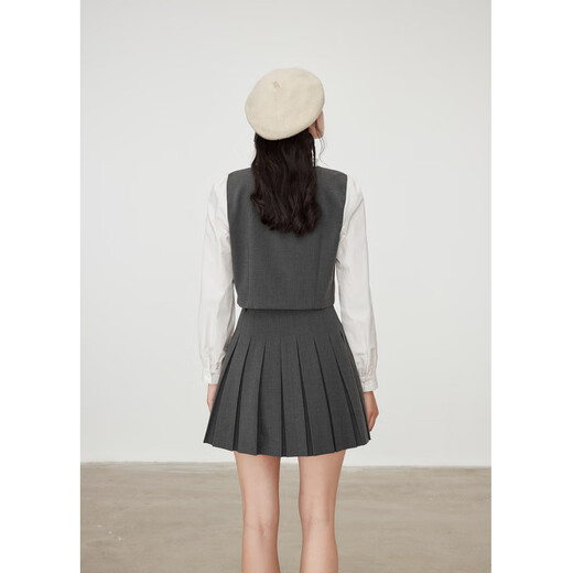 Zihan (ZIHAN) Zihan fungus fake two-piece patchwork shirt A-line pleated skirt two-piece suit for women 2025 spring new style Gray M