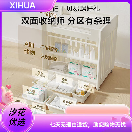 贝易（BeiE）尿布台婴幼儿护理台宝宝新生抚触按摩多功能收纳盒移 尿布台+乳胶垫枕+粉浴盆+5收纳盒