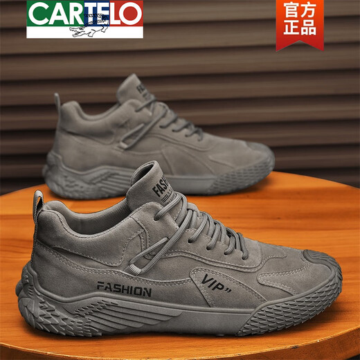 CARTELO Crocodile (CARTELO) men's shoes for spring 2025 new wear-resistant work site work and non-slip waterproof outdoor sports mountaineering trend shoes gray - upgraded model 42