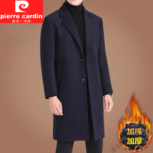 
Pierre cardin woolen coat men's mid-length Korean casual middle-aged and youth windbreaker new winter thickened woolen coat men's black (40% wool) XL (180)