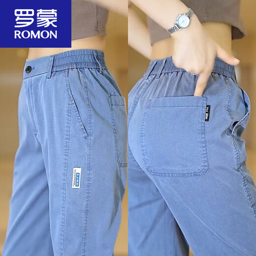 罗蒙（ROMON）莱赛尔天丝休闲裤男款百搭宽松透气阔腿裤男士夏季冰丝拖地直筒裤 1048灰色 2XL