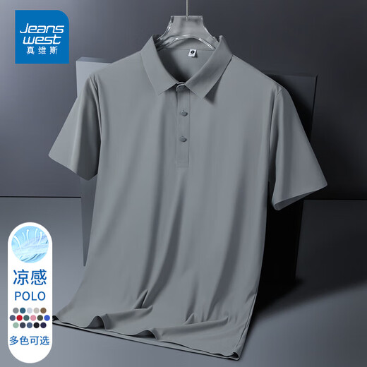 真维斯（JEANSWEST）王一博代言冰丝无痕POLO衫上衣男夏季薄款透气短袖吸湿排汗体恤衫 BYBL-12358雾霾蓝 3XL