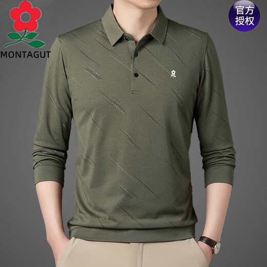 Montagut 2025 New Ice Silk Herren-T-Shirt Langarmed New Middle Casual Herren Dünner Daddy T-Shirt Navy 826 One Size 165/m