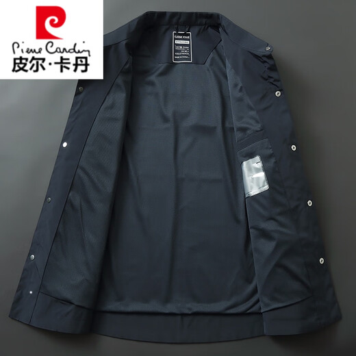 Pierre Cardin middle-aged men's business executive jacket spring and autumn large size fat dad casual lapel button windbreaker jacket top dark gray (2422 spring and autumn) 2XL (145-160) Jin Jin is equal to 0.5 kg
