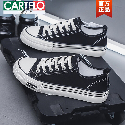 Cartelo Tolevas Chaussures Spring and Automne Chaussures en tissu respirant Chaussures masculines 2025 Nouveau étudiant à la mode et polyvalent Sports et chaussures de planche décontractées A1391 Rice noir 40