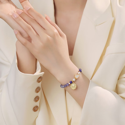 Chihuanjinji Natural Crystal Tanzanite Women's Bracelet Single Circle Bead Bracelet Original Design Girlfriend Holiday Birthday Gift Tanzanite-Yaotu 17cm