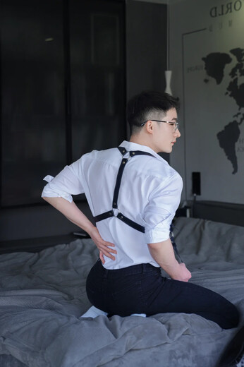 CLCEY Britischer Yuppie-Herrengürtel, hochwertig, gutaussehend, Straßenspaß, langärmelige Hosenträger, Bar-Anzug für männliche Models, schwarzer Schultergurt 49 cm 3XL 160Jin Jin entspricht 0,5 kg -170