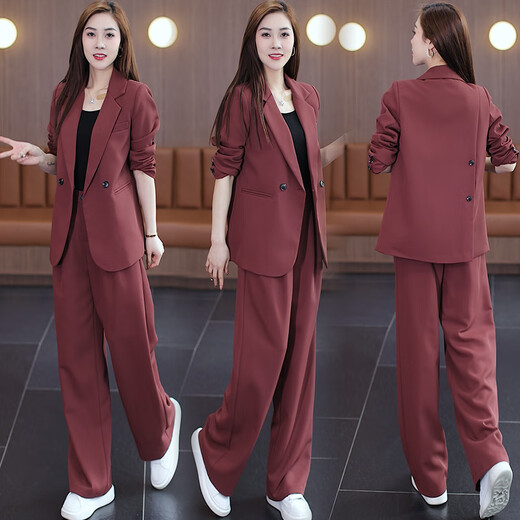 Pierre Cardin Early Spring Casual Suit Women's 2026 Spring and Autumn New Korean Style Professional Suit Jacket Wide Leg Pants Two-piece Set Black 3XL (Recommended 145-155 Jin Jin equals 0.5 kg)