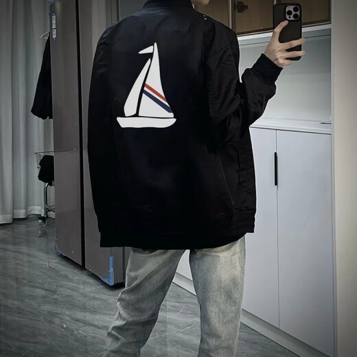 夹克男外套春秋美式高街网红同款纯色帆船棒球服休闲潮牌百搭上衣 黑色-淘梦-W727 L