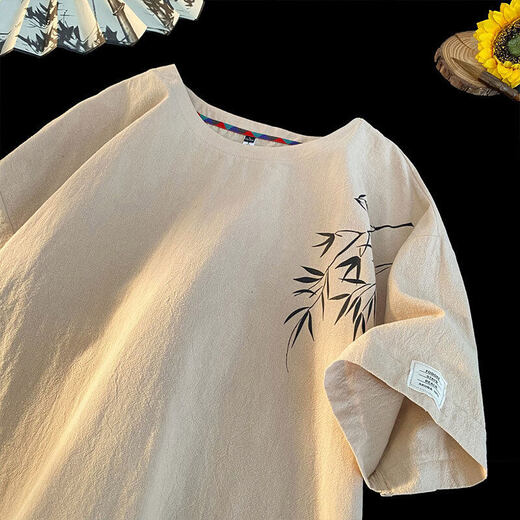 Honglianya T-shirt à manches courtes en lin à manches courtes de style chinois pour les hommes en été 2025 Nouvelle marque à tendance T-shirt en lin en vrac H-T3524 Green M suggère 95-115jin [Jin est égal à 0,5 kg]