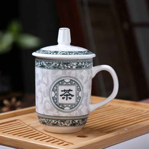 Ceramic tea cup, office meeting cup, chess and card room water cup, tea house cup, home tea cup, commercial custom water cup 1# welcome cup, cup with lid 400ml 400mL (not included)-600mL (inclusive)