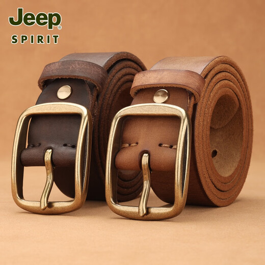 JEEP SPIRIT吉普腰带男真皮针扣百搭男士皮带休闲头层牛皮裤带皮带潮 1047黑色【复古铜扣】 110cm