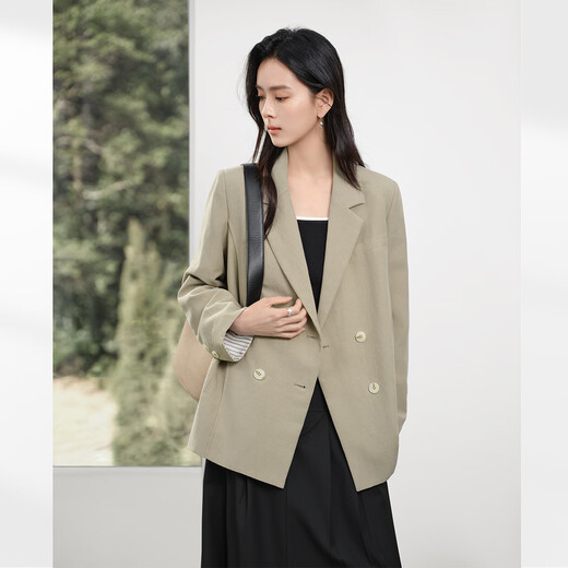 Dialogue (DUIBAI) Design Striped Splicing Blazer Women's 2026 Spring New Temperament Casual Commuting Fashionable Suit Gray Linen L