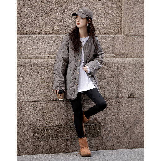 Demana light and warm winter gourd-shaped quilted cotton coat, mid-length splicing pockets, warm and comfortable women's cotton coat