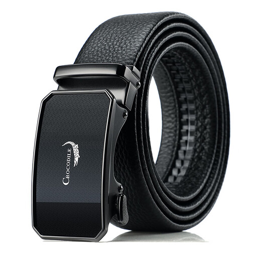 Crocodile shirt fashionable youth front layer cowhide belt men's automatic buckle belt birthday gift boy T3889 black