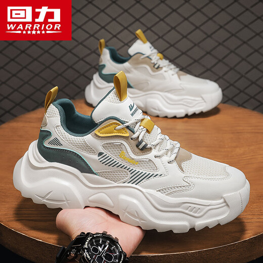 
Warrior men's shoes, versatile height-enhancing daddy shoes, sports and casual shoes, men 4475 meters white, green, yellow, 42