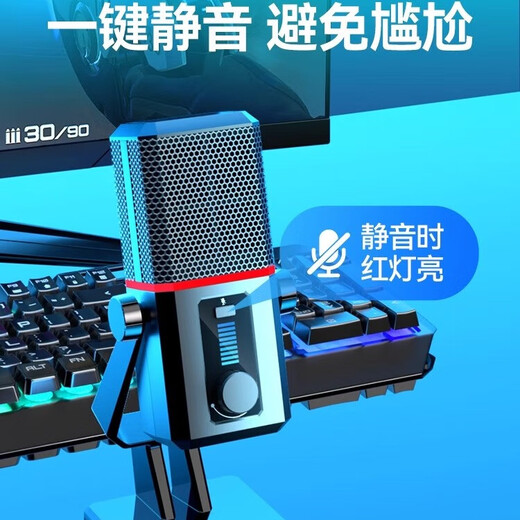 Fashion tribal USB desktop microphone game multimedia cantilever stand computer microphone karaoke microphone noise reduction live sound card voice recording conference microphone wired condenser microphone HK2 black RGB desktop vertical + cantilever dual-use model