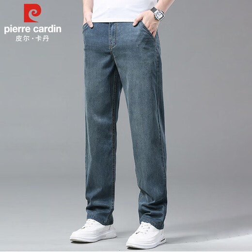 Pierre Cardin Jeans Summer de verano Pantalones rectos delgados para hombres Pantalones casuales para hombres Ropa de hombres de alta gama azul retro 32
