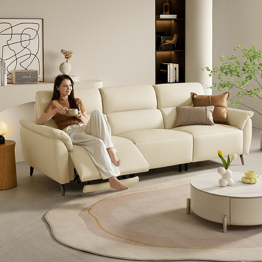 
Gujia Home Furnishing Modern Simple Functional Leather Sofa Zero Wall Sofa Sectional Backrest Head Cowhide Living Room Sofa 6197 [glutinous rice white] Three-person Double Electric 2.71m
