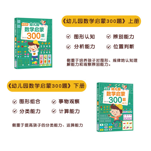 【小羊上山精选】米拉朵小学入学准备全方案680题 全套6册 3-6岁学前班幼小衔接数学语文拼音识字成语思维训练认知书宝宝早教启蒙入学准备教学材料 幼儿园数学启蒙300题：小班（共2册）