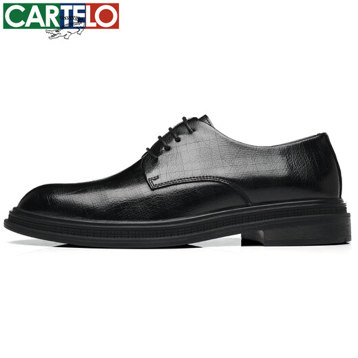卡帝乐鳄鱼（CARTELO）皮鞋男士牛皮商务休闲西装正装德比鞋英伦结婚男鞋 6531 黑色 43 