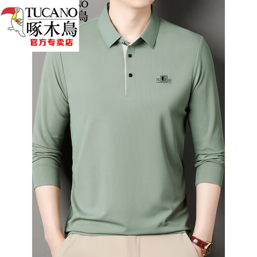 Holzspecker (Tucano) Langarmed T-Shirt für Herrenfrührungen und Herbst Dünn mit mittlerem Alter reinen Baumwoll-Revers-T-Shirt Top Basis Polo-Hemd Neue Produkt 6625 Bohnengrün M 165 Vorschläge 95-115jin [Jin gleich 0,5 kg]
