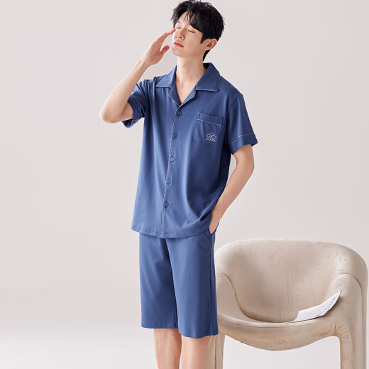 雅鹿睡衣男纯棉夏季2025年新款夏天全棉男士大码可外穿家居服套装 NSALM-LMSJ9207 L (建议100-125斤)
