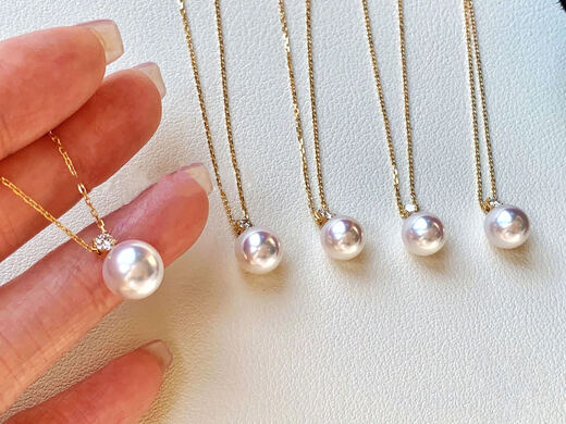 Tomihisa Akoya sea water necklace princess style pendant, perfect round, extremely bright and flawless 18K gold, yellow gold (excluding chain) 10-11mm