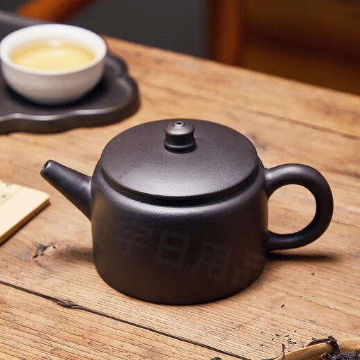 Fat Donglai's same style purple clay teapot, wide mouth teapot, open mouth teapot, wide mouth Kung Fu tea set, large capacity Zhuni, black Hanwa teapot (+ kettle rope) 200ml