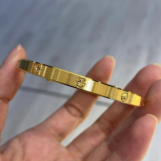 Pupan Lao Fenghuang Gold Store Gold Pigment Ring Smooth Bracelet 24 Gold Rice Words Bracelet for Women Gold 5G Solid 0.01g Diamond Pattern Bracelet 62