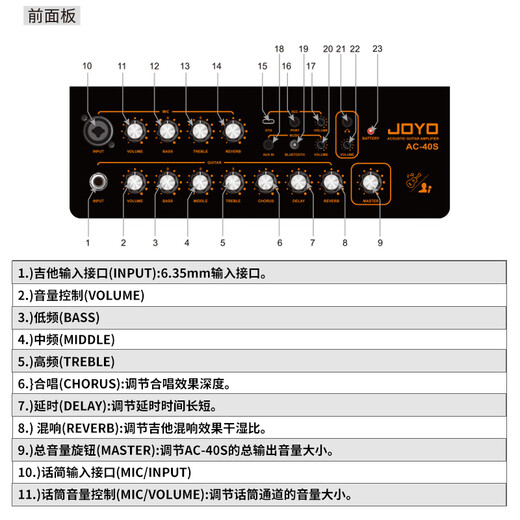 JOYO Guitar Singing Speaker AC40S Outdoor Roadshow Indoor Live Broadcast Internal Recording of Karaoke Charging Bluetooth Speaker AC-40S+JW-03 Musical Instrument Wireless Connector