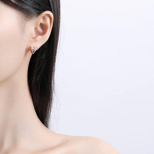 Qianshengyuan Laofeng New S925 Sterling Silber Sweet Bogen Ohrschnalle Licht Luxusstil Design einfacher Zirkonohrring Ohr Ey691 Roségold