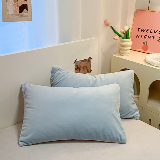 Lady Laura Fuanna's Class A milk velvet bed four-piece winter double-sided velvet thickened coral velvet quilt cover customized baby blue + light gray - bed sheet style 1.8m bed sheet four-piece quilt cover 200*230