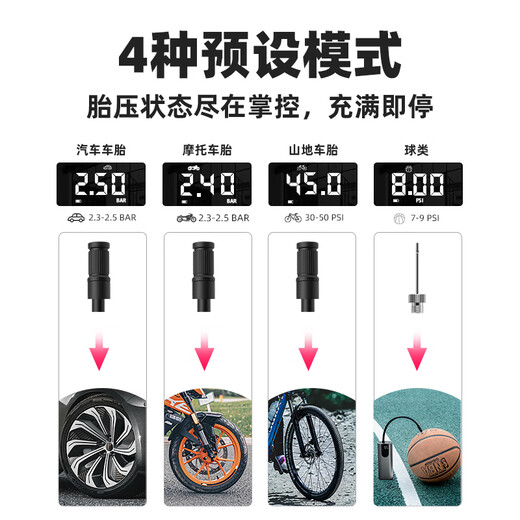 Rock Brothers Electric Pump for Bicycles, Cars and Motorcycles High Voltage Car Air Pump Portable Aluminum Alloy Shell/A8